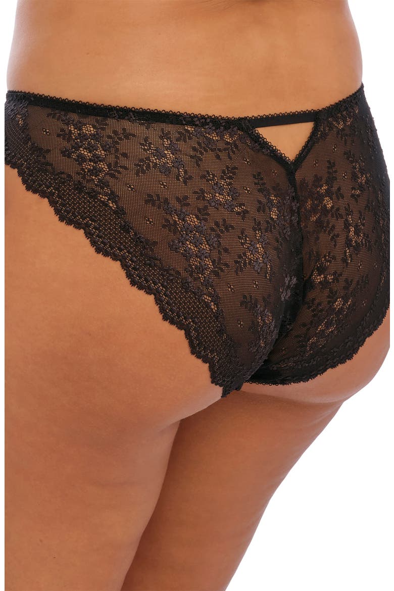 Charley Full Figure Mesh & Lace Brazilian Briefs, Alternate, color, BLACK