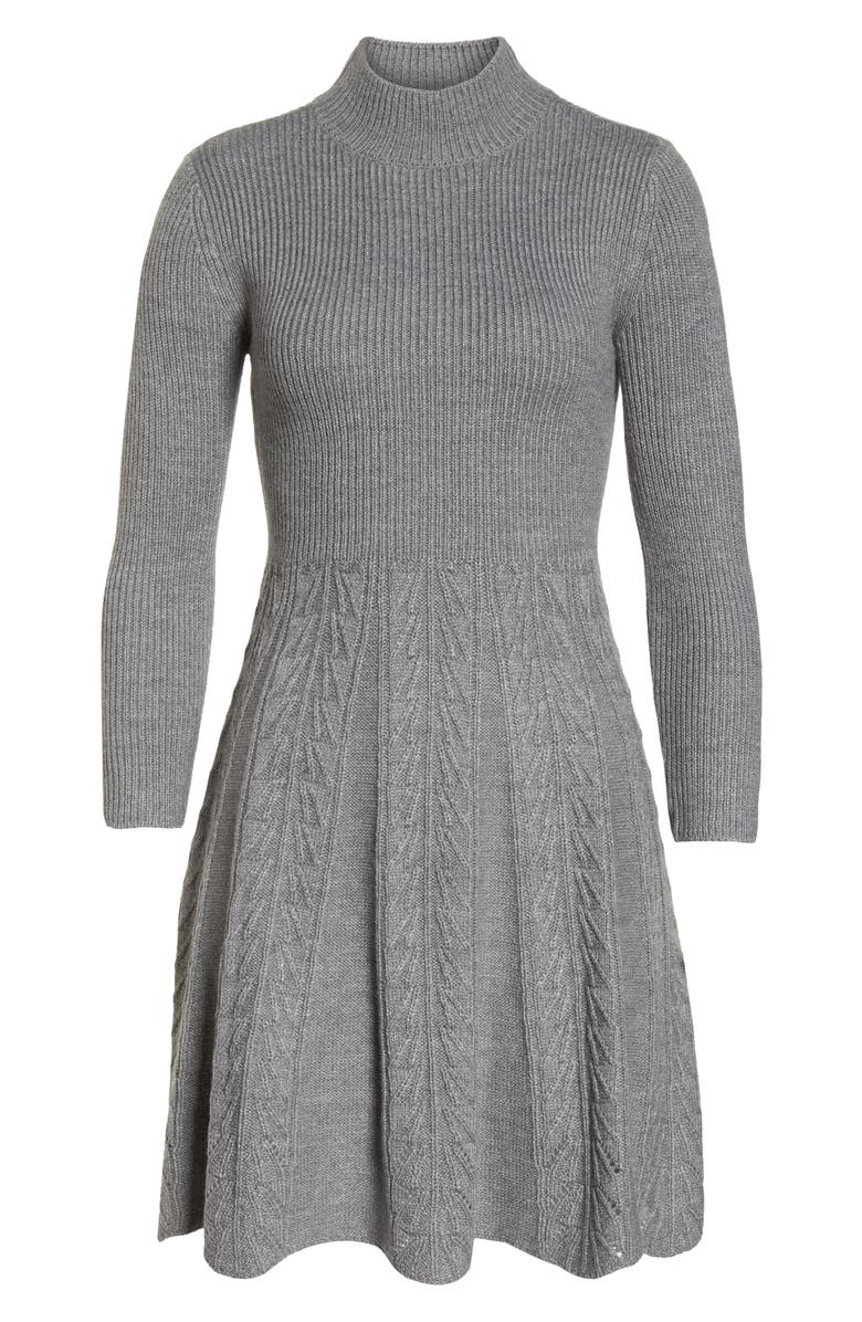 Eliza J Mock Neck Fit & Flare Sweater Dress, Alternate, color, 