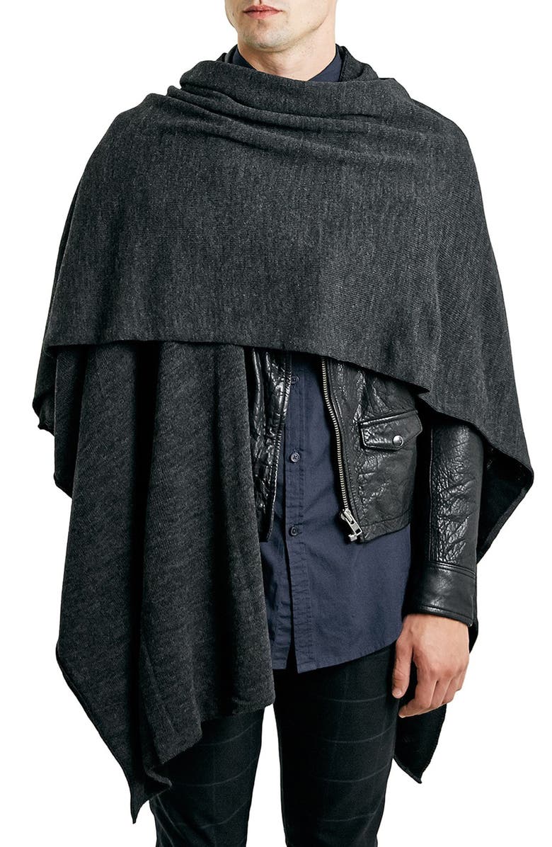 Topman Charcoal Knit Wrap Cape, Main, color, 