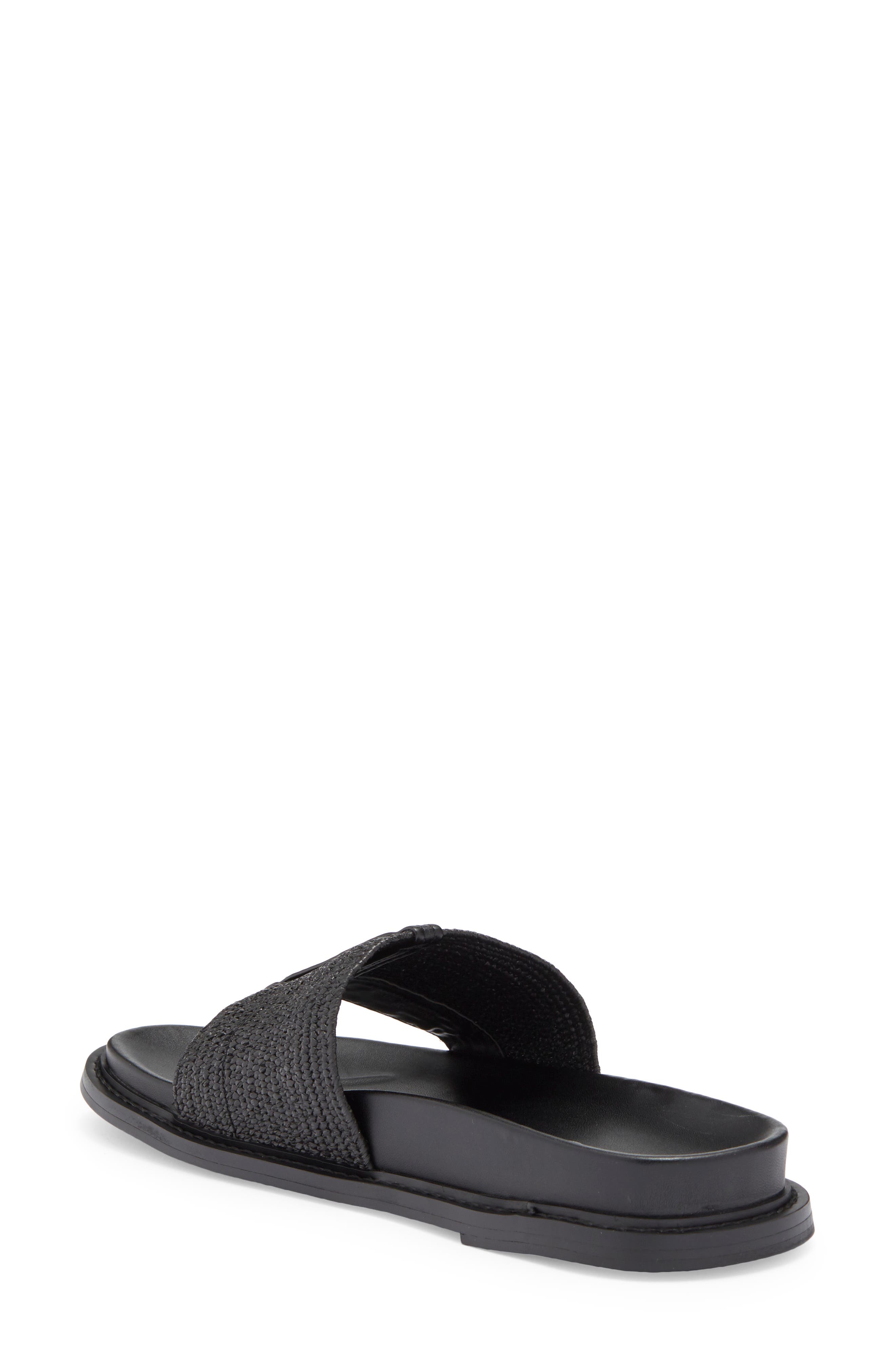 JSlides Raffia Slide Sandal, Alternate, color, Black Stretch