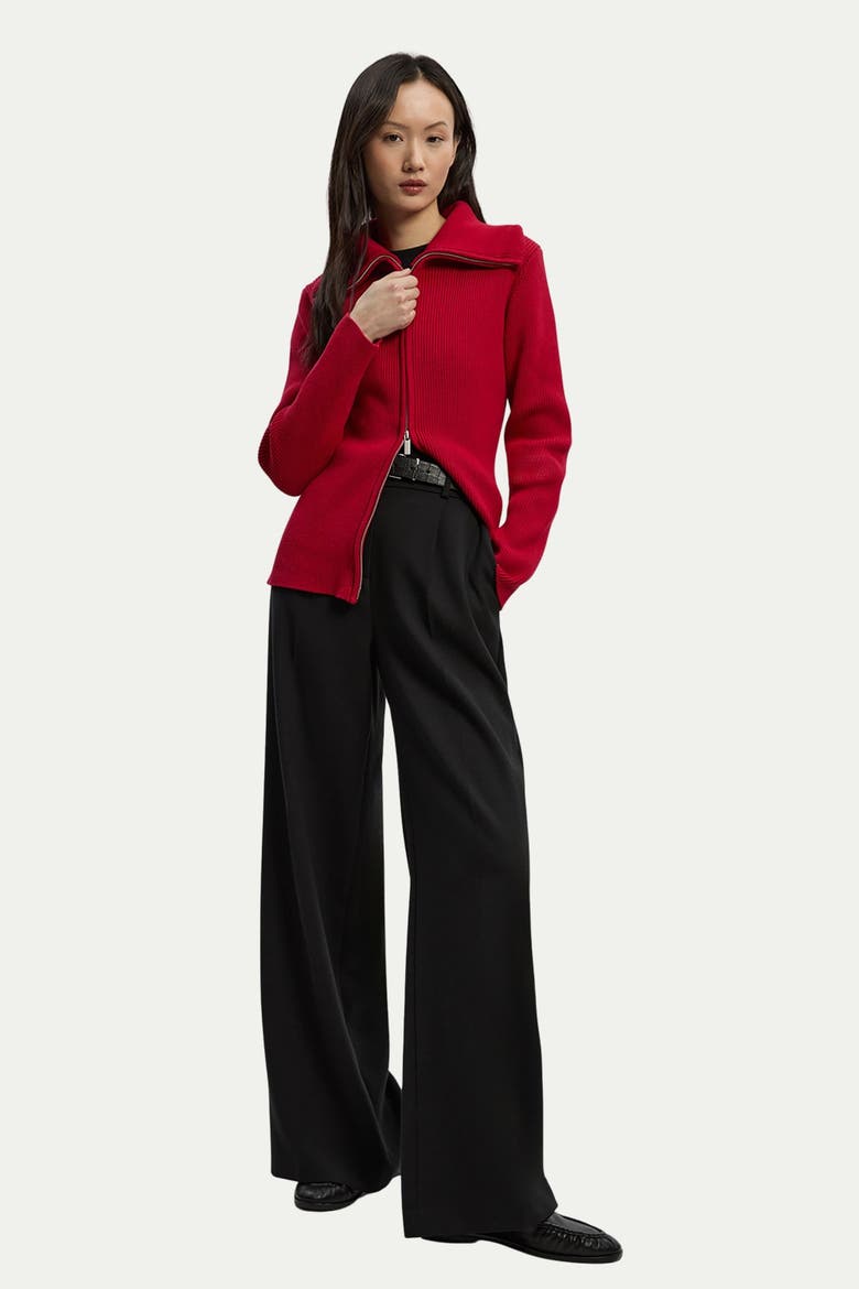 Cotton Zip Through Collar Knit Cardigan, Alternate, color, Red