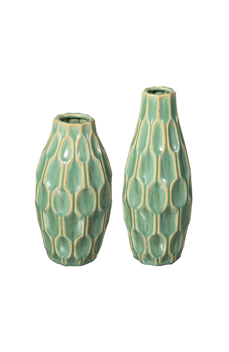 Glitzhome Set of 2 Modern Geometric Ceramic Table Vases, Main, color, Green