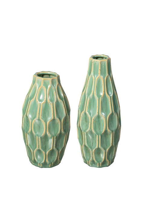 Set of 2 Modern Geometric Ceramic Table Vases