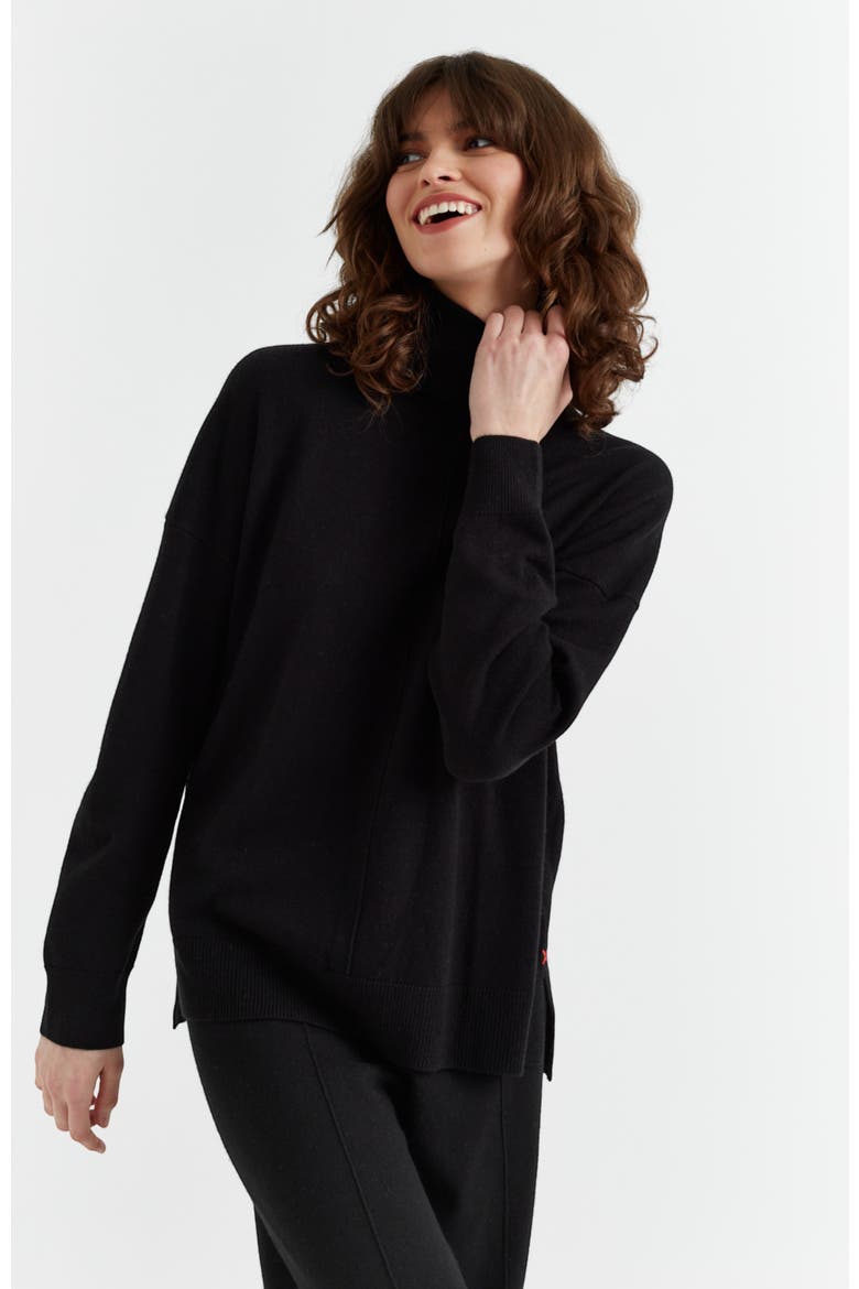 Relaxed Roll Neck Wool & Cashmere Sweater, Main, color, Black