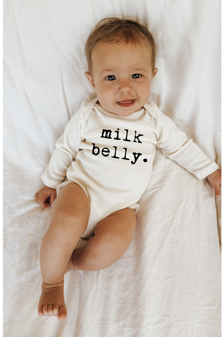 Milk Belly - Organic Long Sleeve Baby Bodysuit, Alternate, color, Natural Black Lettering