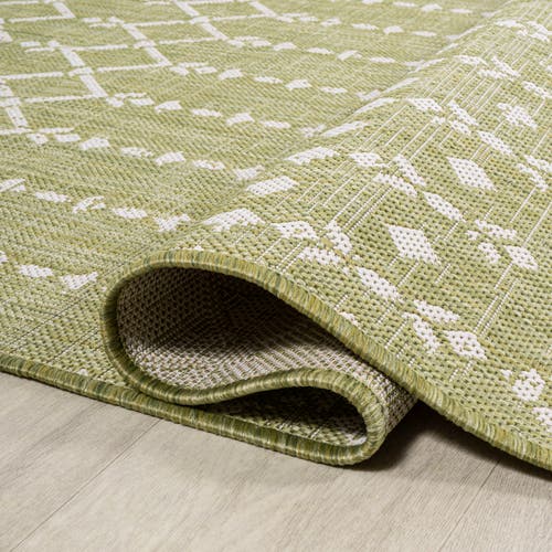 Jonathan Y Ourika Moroccan Geometric Textured Weave Indoor/outdoor Area Rug In Light Green/cream