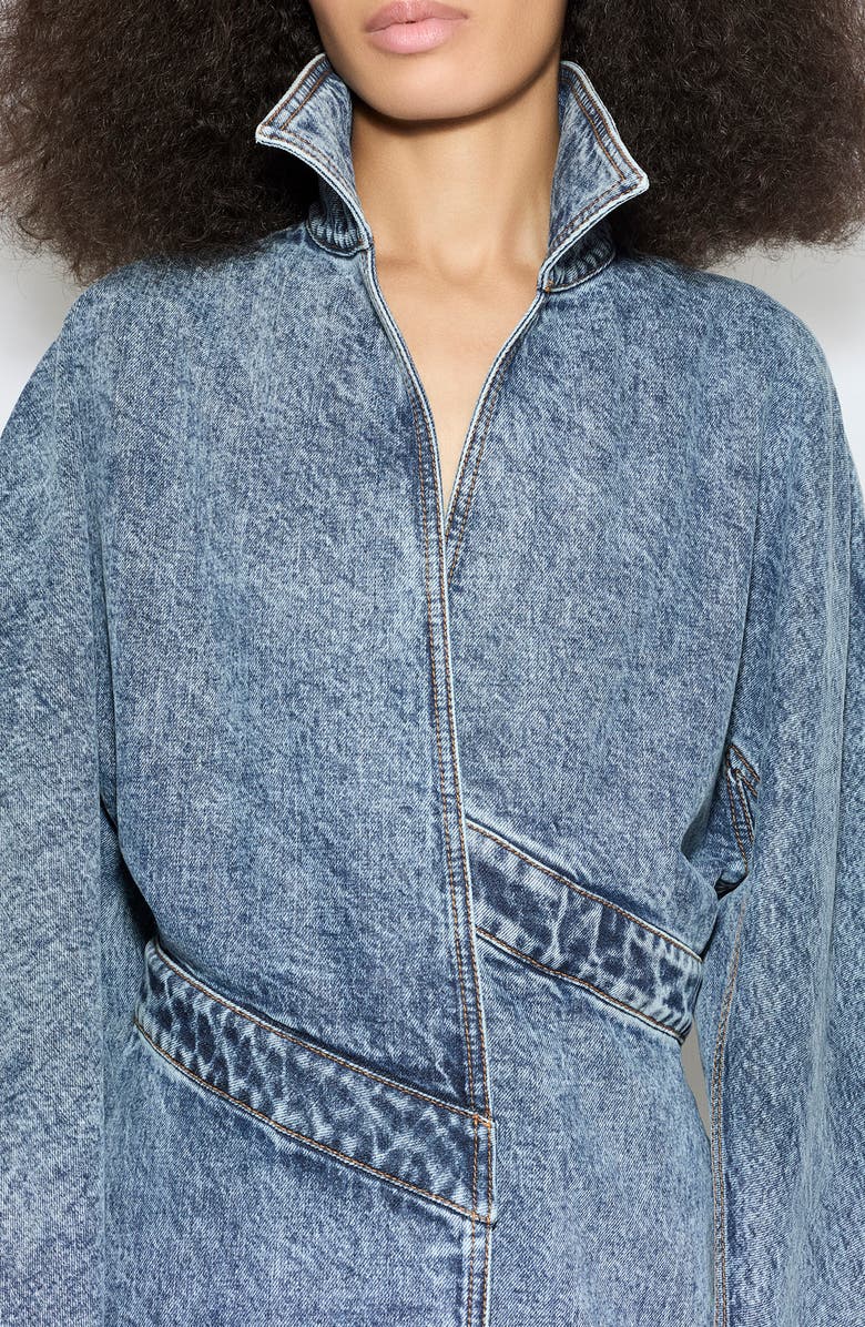 Alaïa Spiral Asymmetric Denim Trench, Alternate, color, Bleu Neige