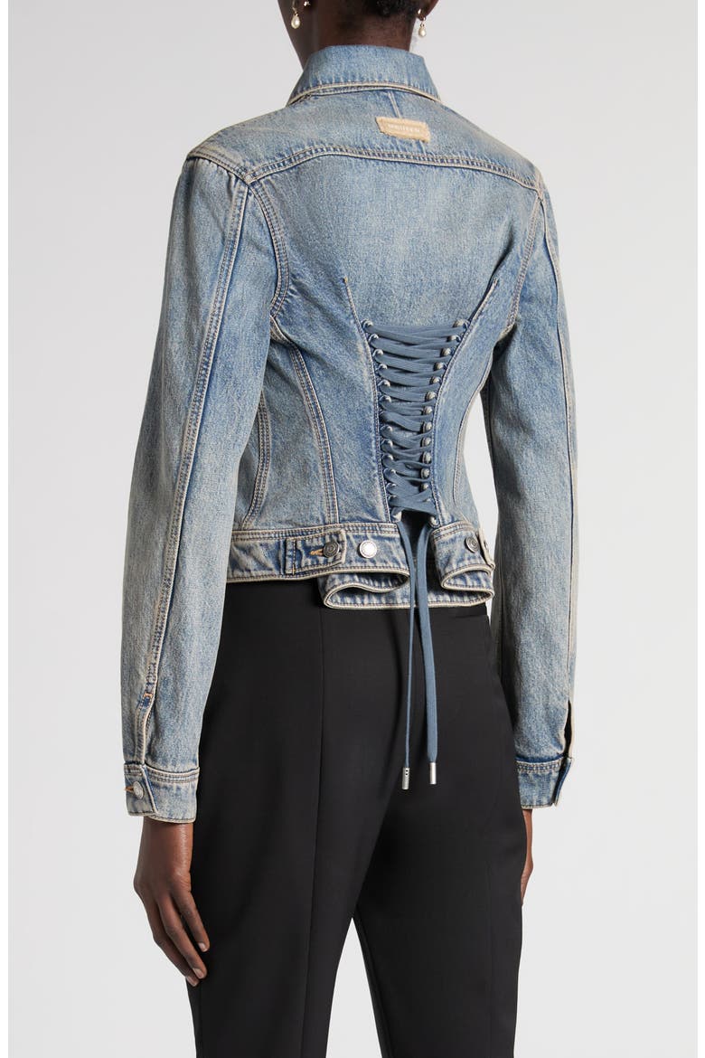 Corset Laced Denim Jacket, Alternate, color, BLUE MIDWASH