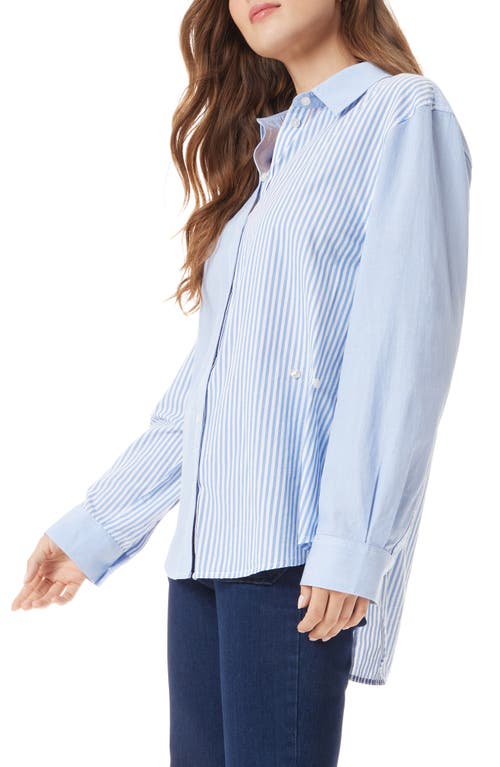 Sam Edelman Bridget Asymmetrical Long Sleeve Button Down Blue Yonder Stripe In Skylight Blue
