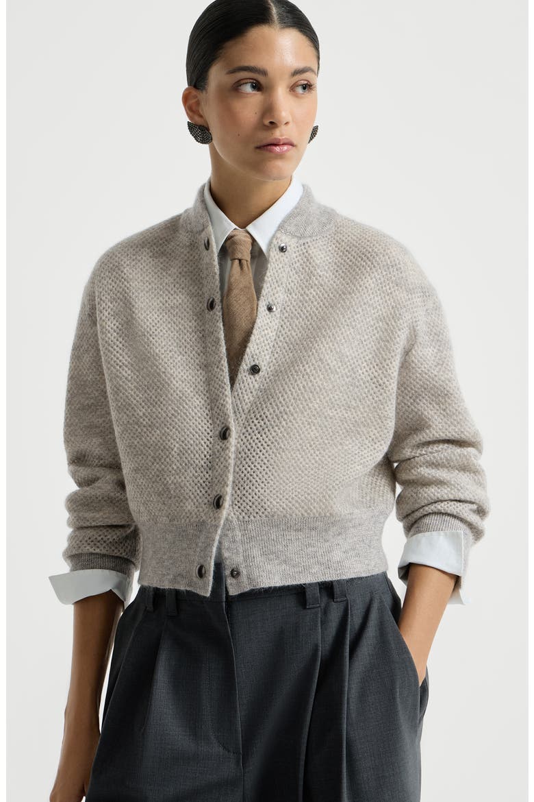 Sparkling mohair double-knit net cardigan, Alternate, color, Light Grey