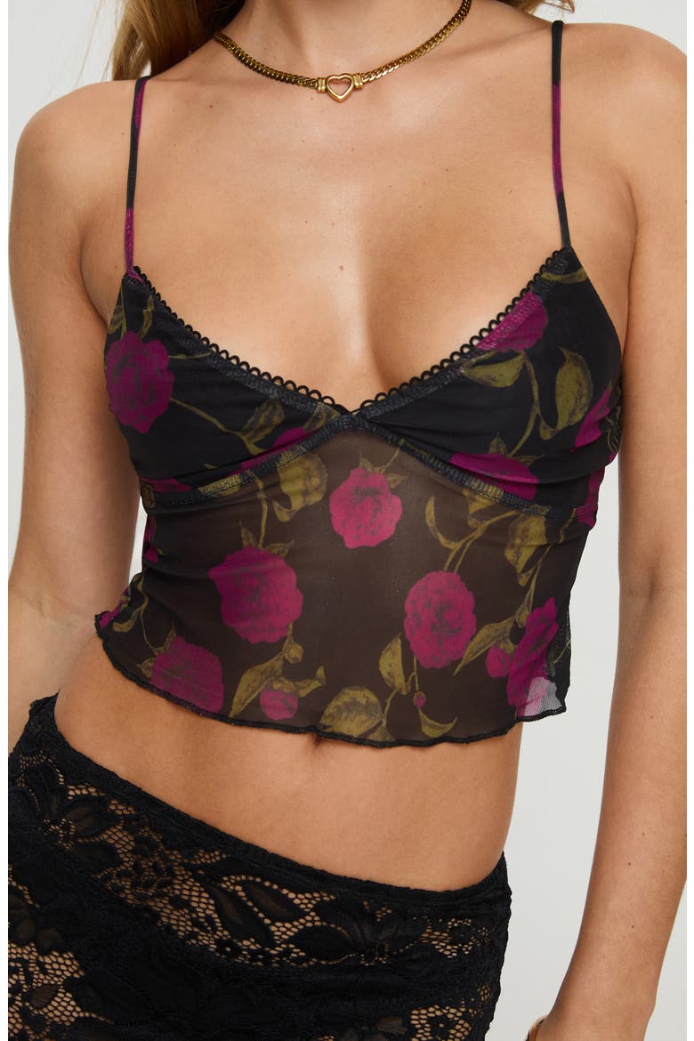 Raphalee Floral Mesh Camisole, Alternate, color, BLACK