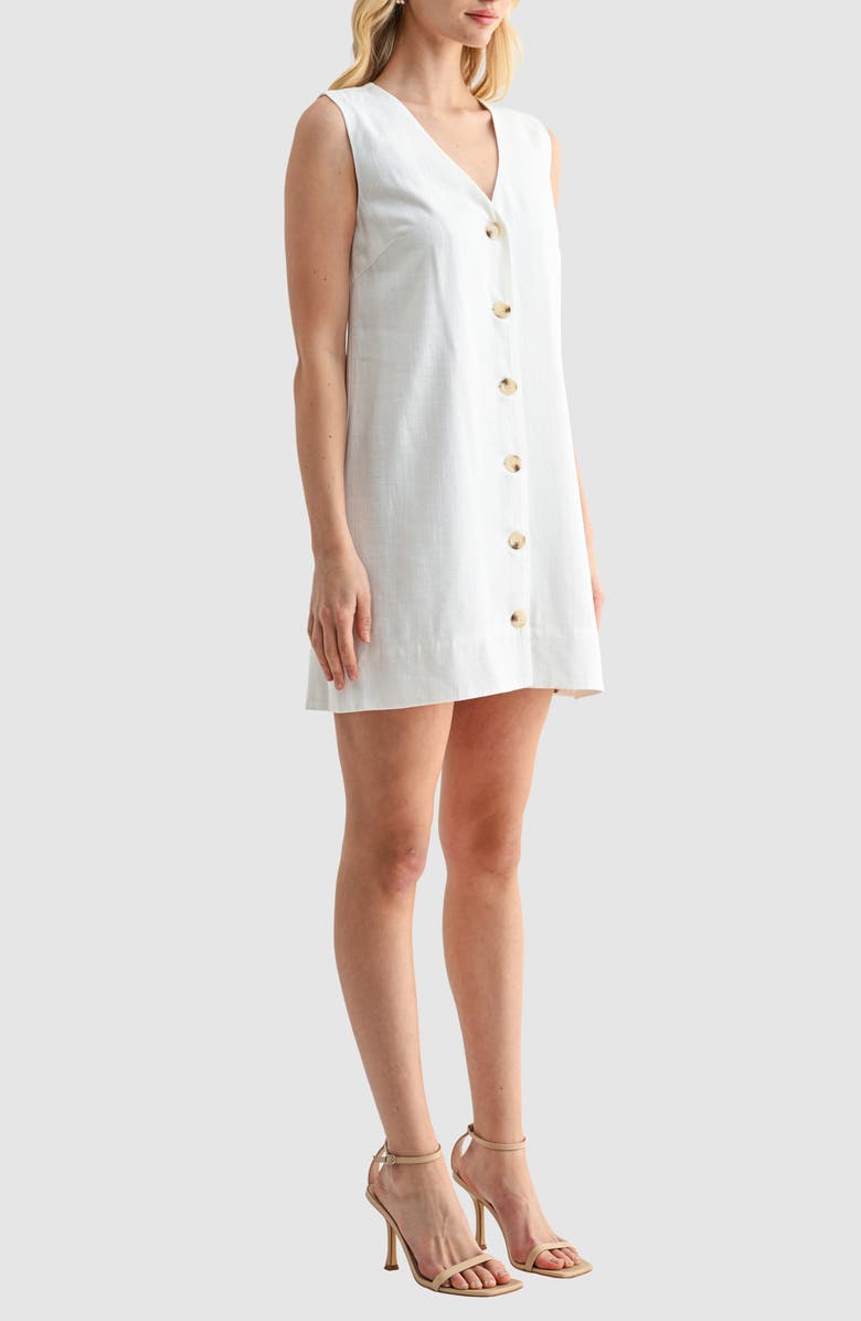 Lush Sleeveless Button Front Shift Minidress, Alternate, color, Ivory