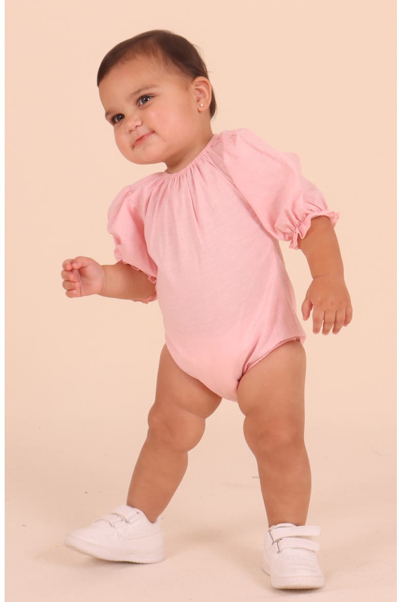 Ruffle Cotton & Linen Bodysuit, Alternate, color, PINK
