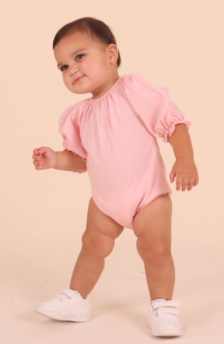 TINY TRIBE Ruffle Cotton & Linen Bodysuit, Alternate, color, Pink