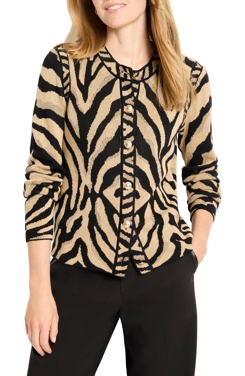NIC+ZOE Animal Print Jacquard Cardigan, Main, color, Neutral Multi