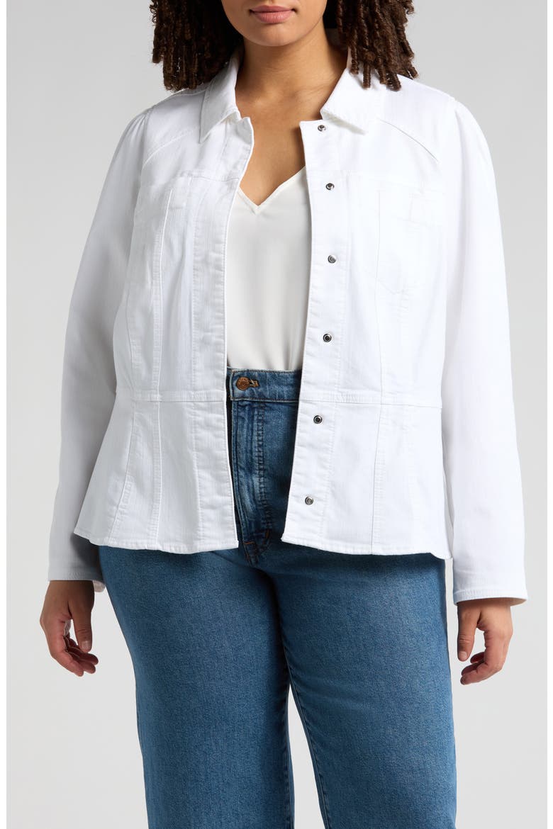 Peplum Denim Jacket, Main, color, OPTIC WHITE