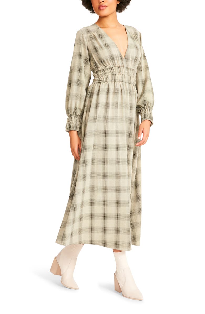 BB Dakota by Steve Madden Long Live Plaid Long Sleeve Midi Dress, Alternate, color,