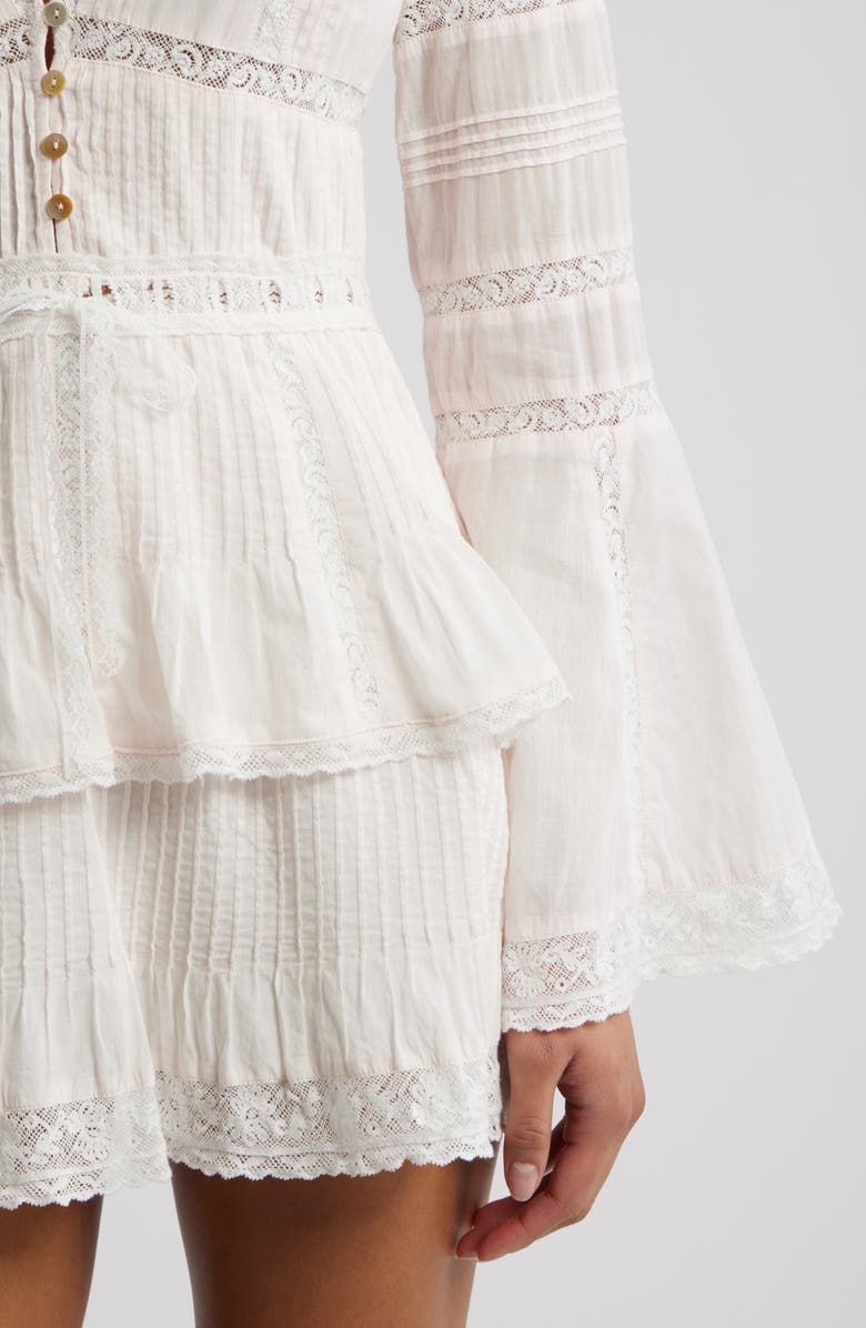 LoveShackFancy Kinsale Lace Trim Long Sleeve Minidress, Alternate, color, Pink