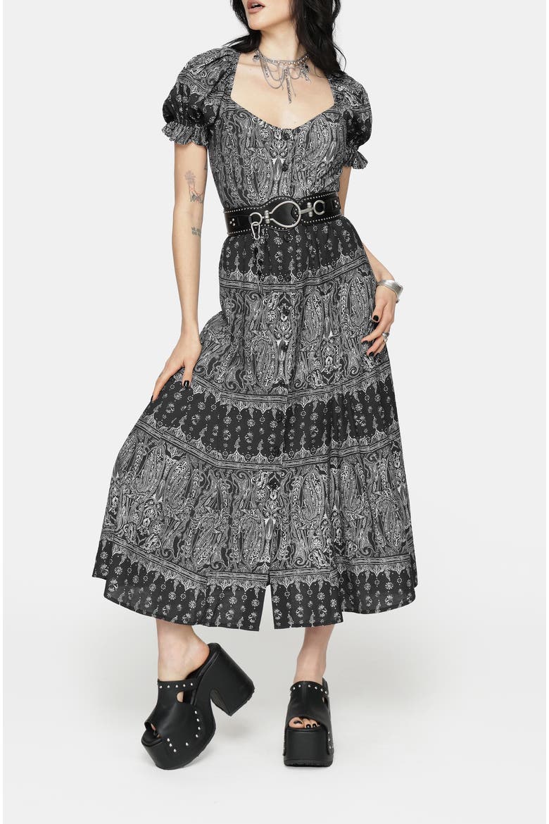 Zelira Paisley Print Midi Dress, Alternate, color, Black