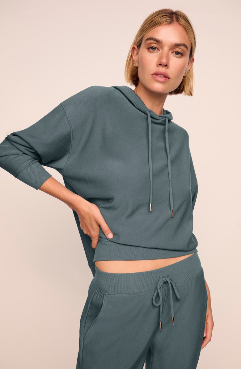 Eberjey Sweats Drop Shoulder Hoodie, Alternate, color, Stone Blue