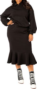 BUXOM COUTURE Scuba Knit Hoodie & Midi Skirt Set