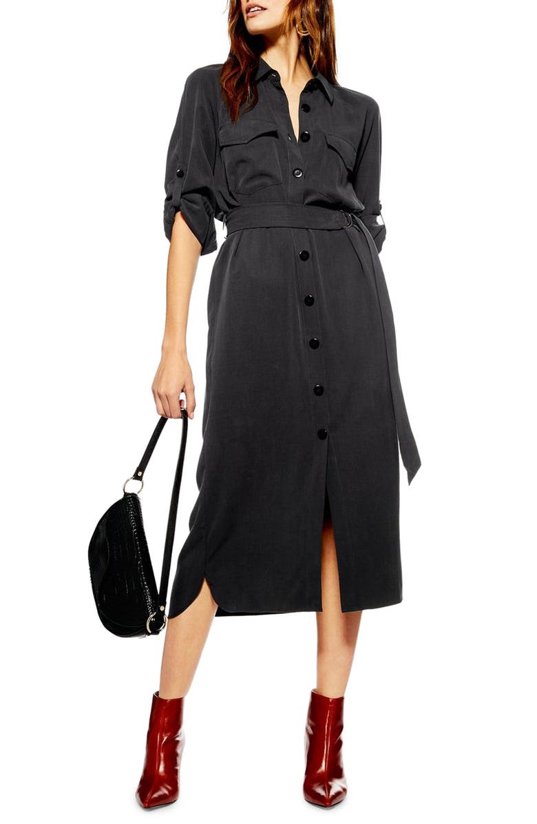 Topshop Utility Midi Shirtdress, Main, color,