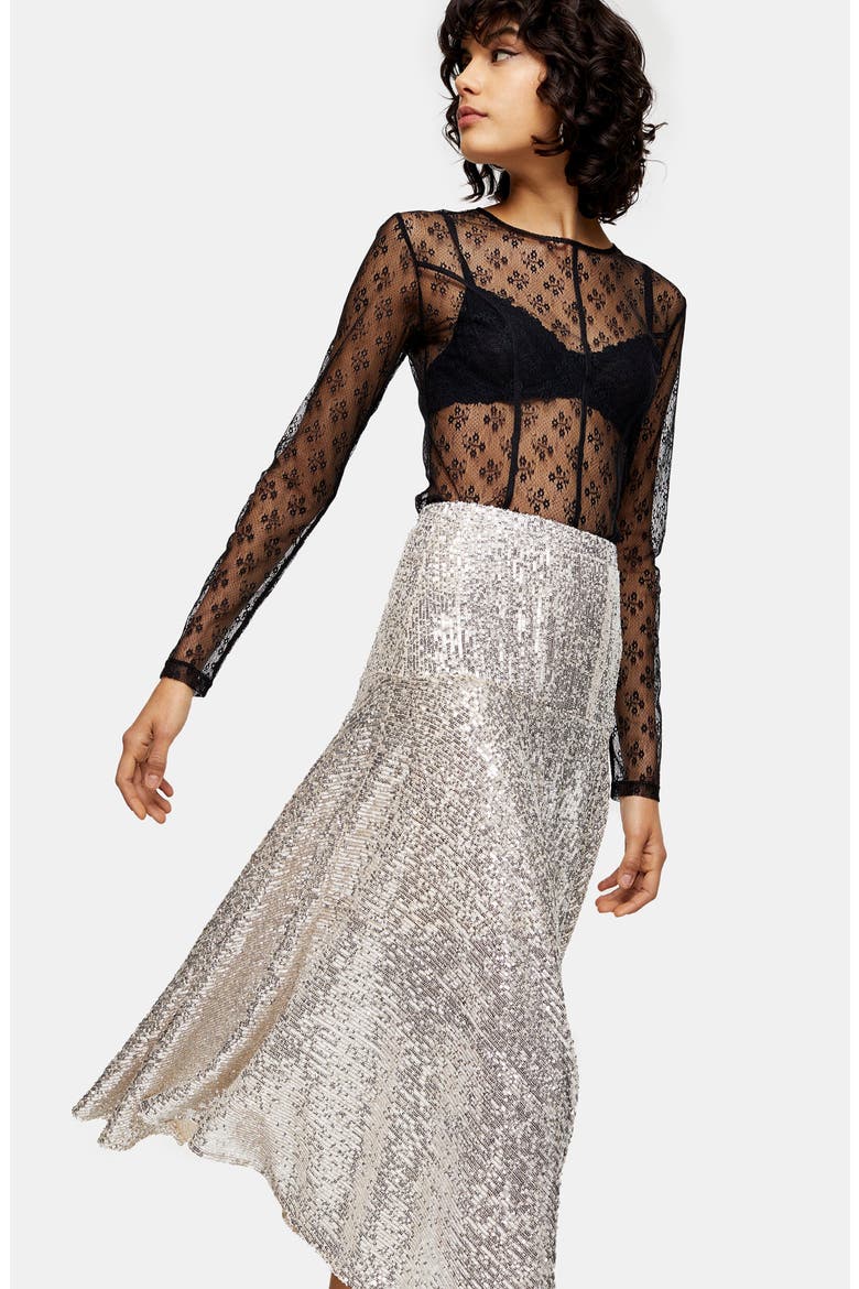 Sequin Handkerchief Skirt, Alternate, color, SILVER
