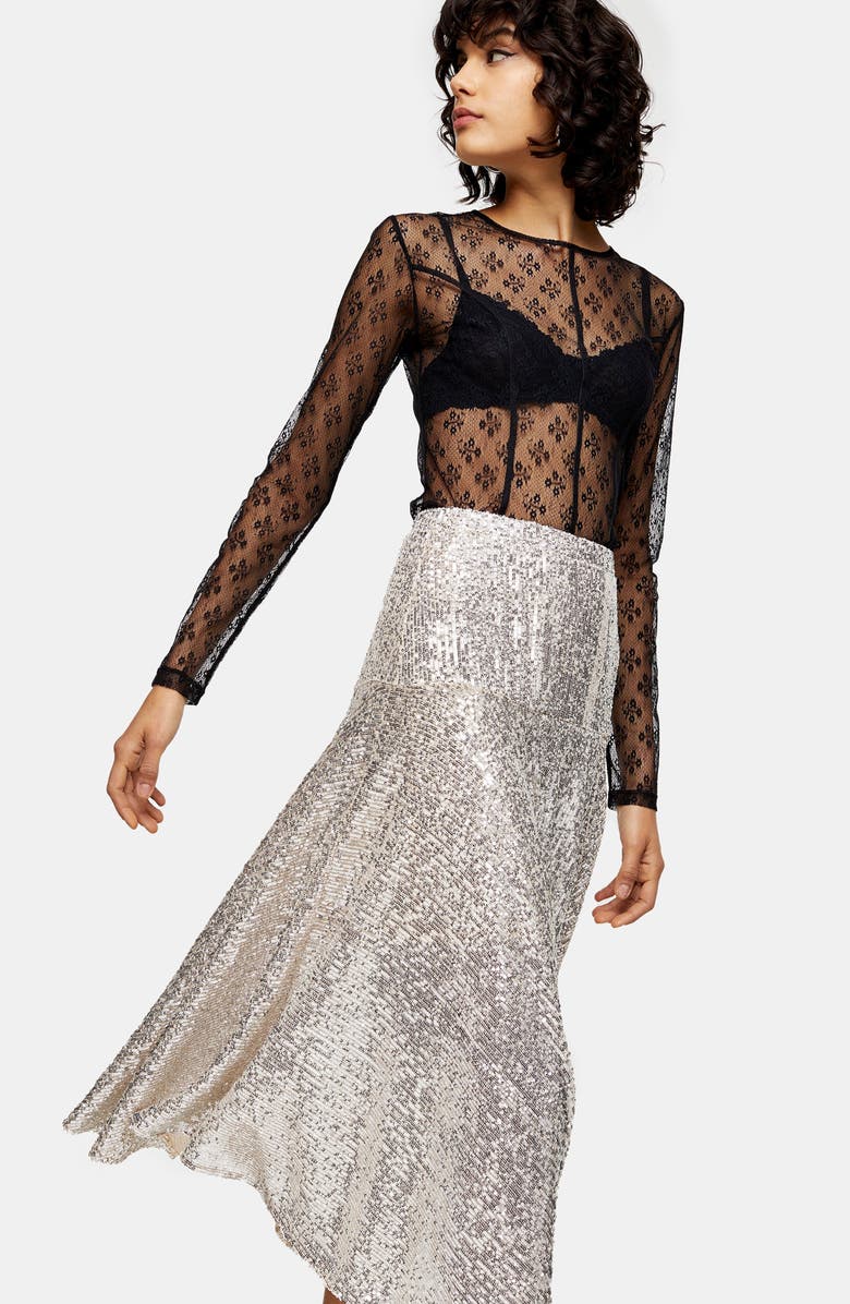 Topshop Sequin Handkerchief Skirt, Alternate, color, 