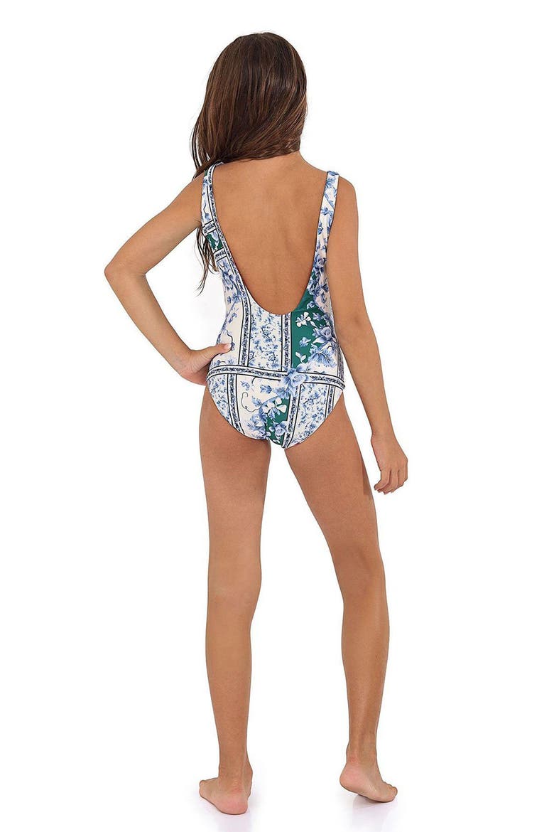 Kids' Iliana Ivy Cutout Reversible One-Piece Swimsuit, Alternate, color, BLUE MULTI