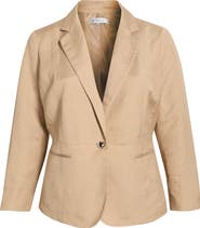 KASPER One-Button Linen Blend Peplum Blazer