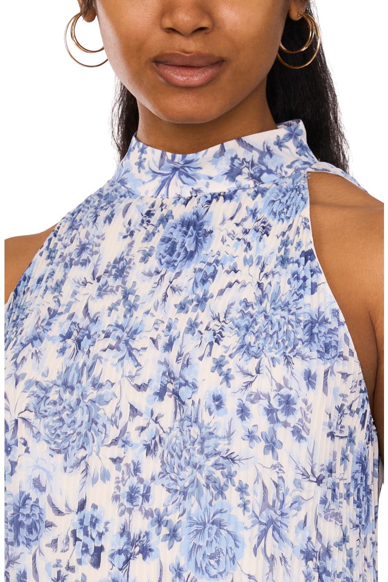 Floral Mock Neck Sleeveless Pleated Trapeze Dress, Alternate, color, SOFT INDIGO