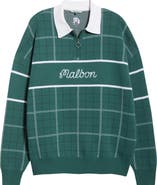 Malbon Golf Bennett Plaid Cotton Zip Polo Sweater