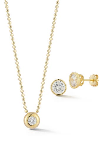 Glaze Jewelry Bezel Set Cubic Zirconia Pendant Necklace & Stud Earrings Set