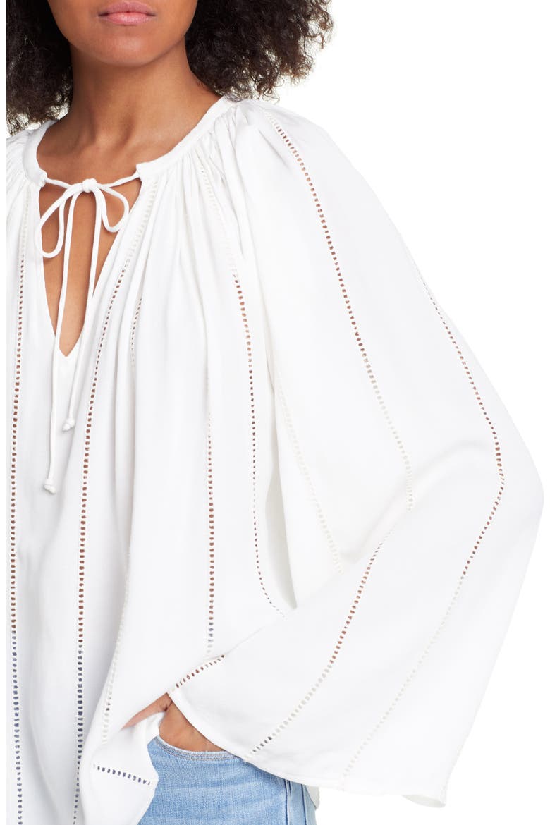 Lattice Peasant Top, Alternate, color, OFF WHITE