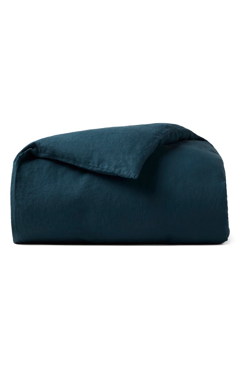Coyuchi Relaxed Organic Linen Duvet Cover, Main, color, Midnight Indigo