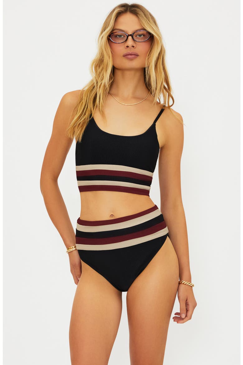 Millie High Waist Rib Bikini Bottoms, Alternate, color, MAROON MERLOT COLORBLOCK