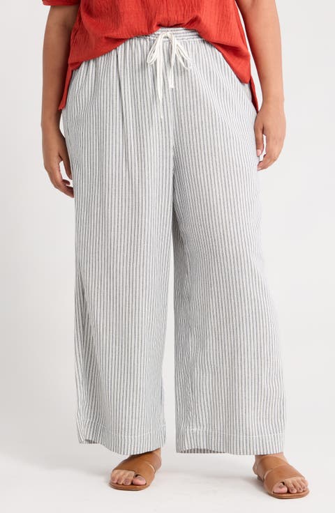 Drawstring Waist Crop Wide Leg Pants (Plus)