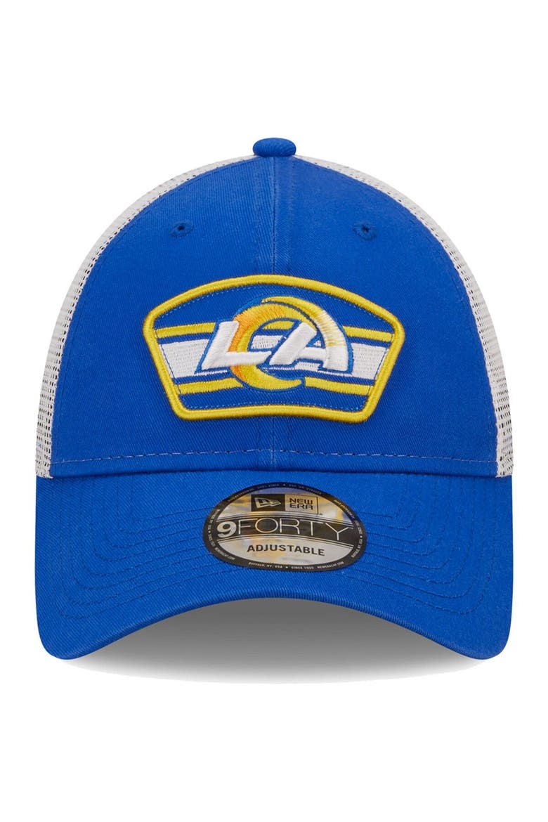 Men's New Era Royal/White Los Angeles Rams Logo Patch Trucker 9FORTY Snapback Hat, Alternate, color, Royal