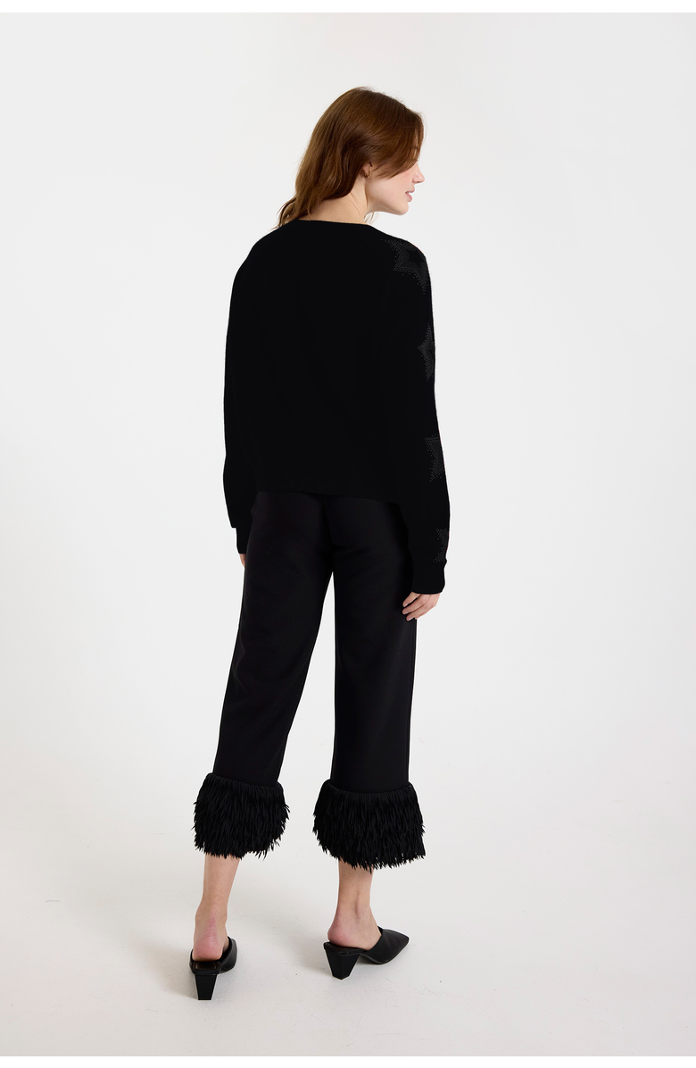 Brodie Pure Cashmere Stardust Sleeve 100% Cashmere Sweater, Alternate, color, Black With Black Studs