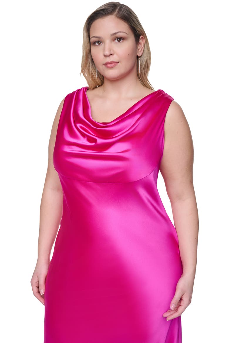Cowl Neck Sleeveless Satin Gown, Alternate, color, FUCHSIA