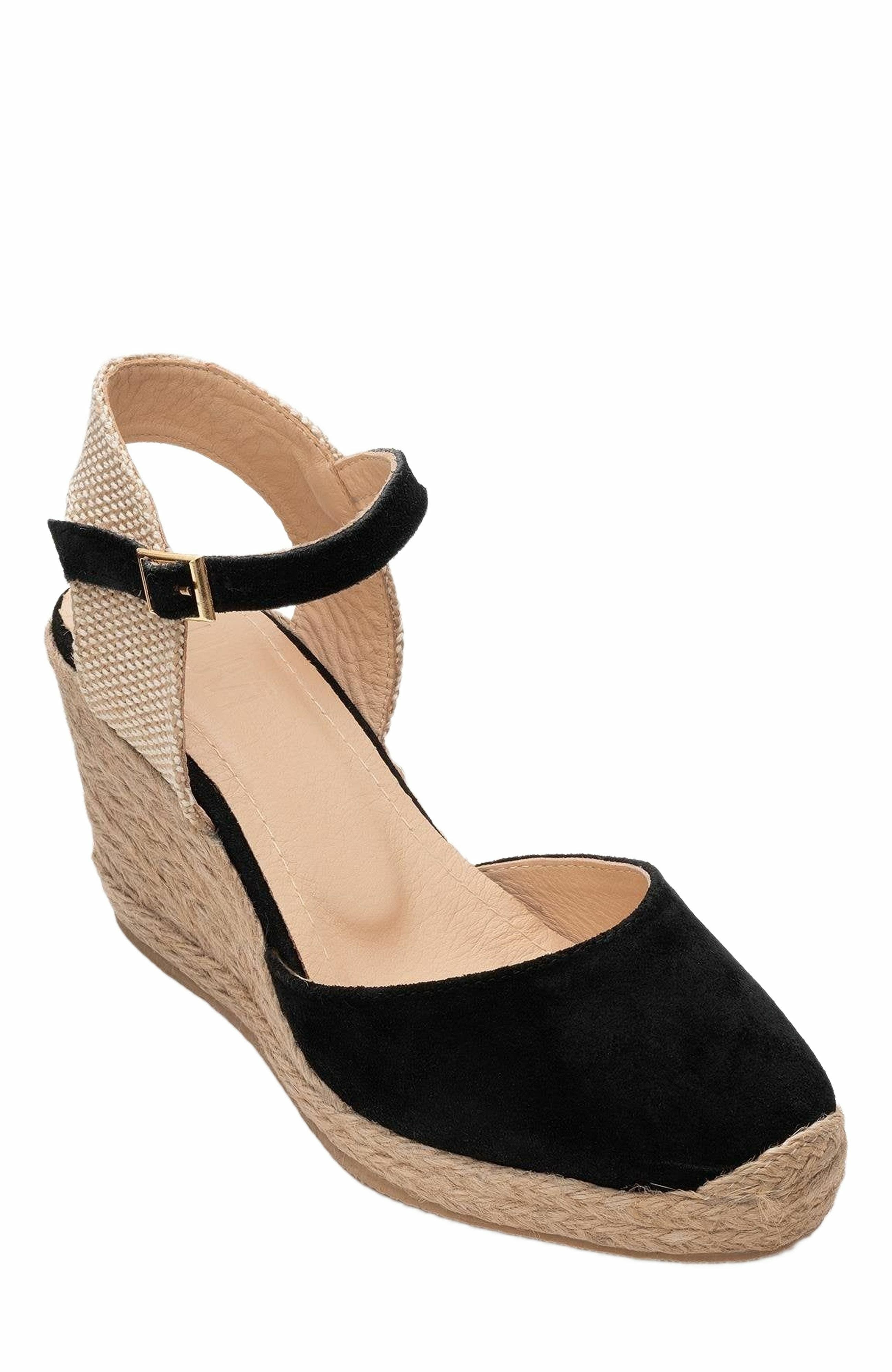 Forever & Always Shoes Sinta Suede Leather Platform Espadrille, Alternate, color, Black Suede Leather