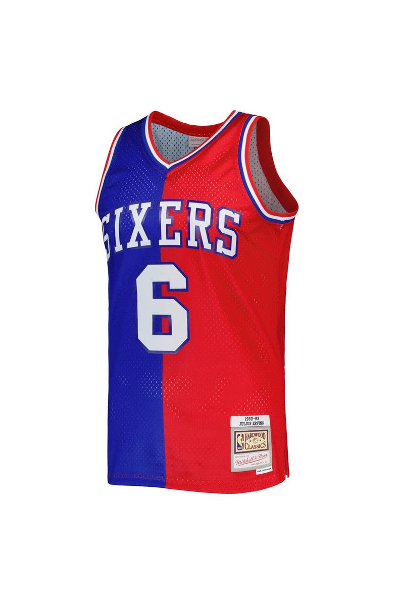 Mitchell & Ness Men's Mitchell & Ness Julius Erving Royal/Red Philadelphia 76ers Hardwood Classics 1982/83 Split Swingman Jersey, Alternate, color, 