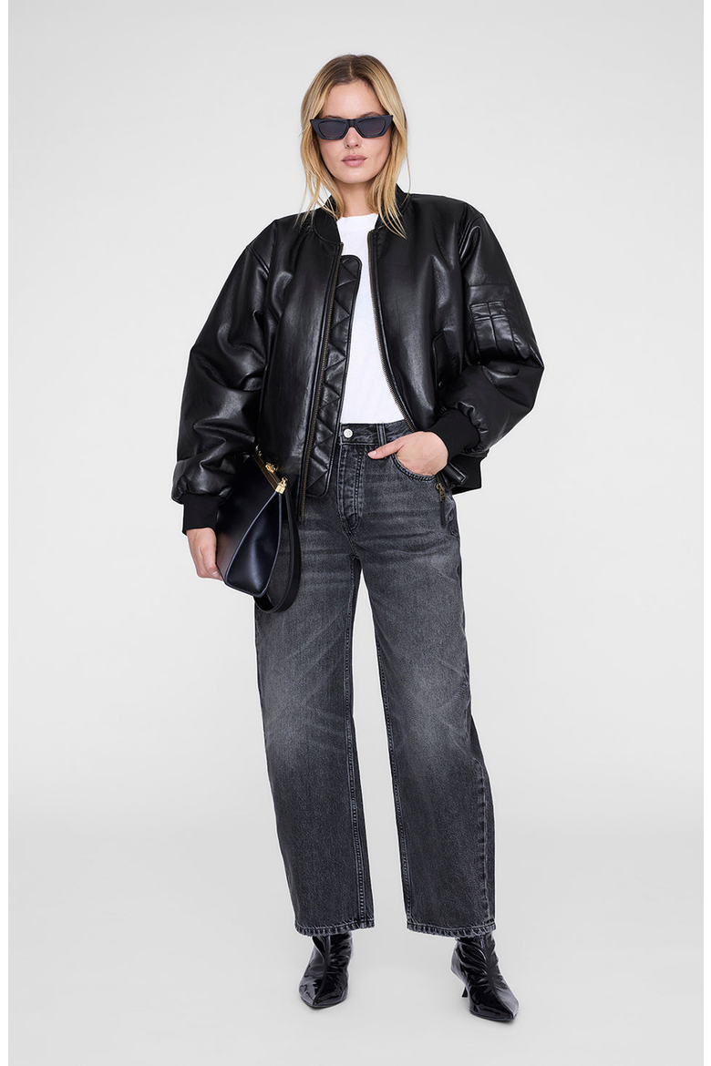 Black Leather Leon Bomber Jacket, Alternate, color, Black