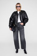 ANINE BING Black Leather Leon Bomber Jacket