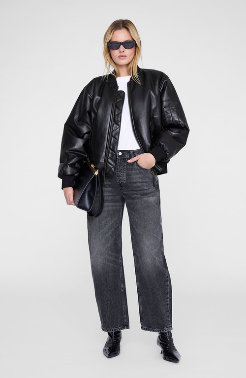 Anine Bing Black Leather Leon Bomber Jacket In Black