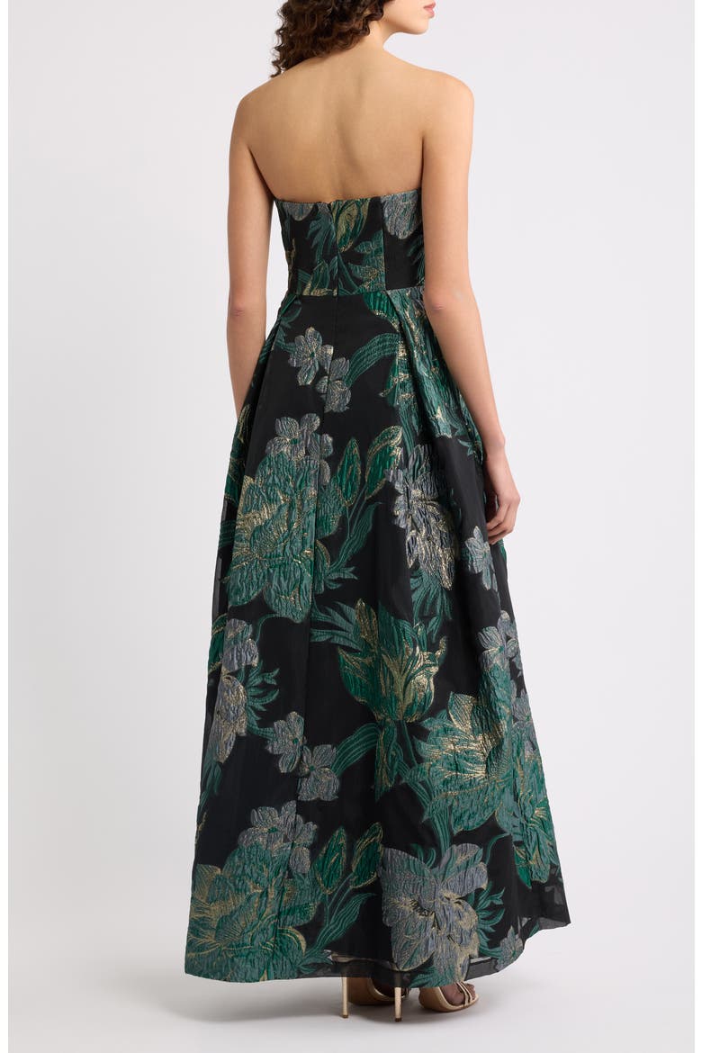 Strapless Metallic Jacquard A-Line Gown, Alternate, color, HUNTER