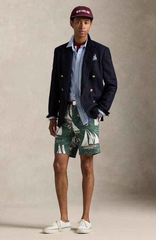 Polo Ralph Lauren Classic Fit 8-inch Sailboat Print Chino Shorts In Green