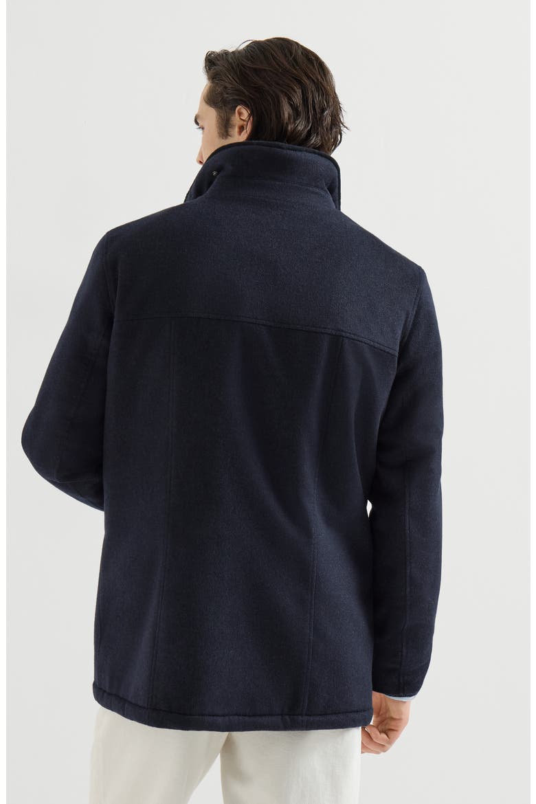 Bonded cashmere beaver cloth field jacket with shearling lining and nappa leather inserts, Alternate, color, Navy Blue