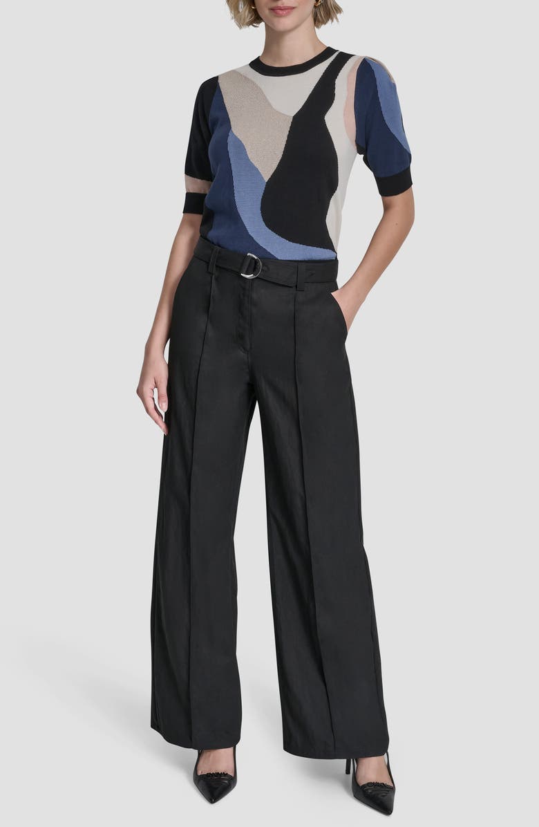 DKNY Belted Wide Leg Pants, Alternate, color, Black