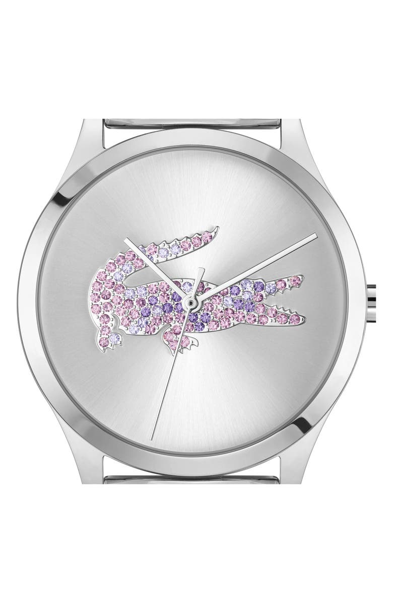 Lacoste Crocodelle Mesh Strap Watch, 36mm, Alternate, color, Silver